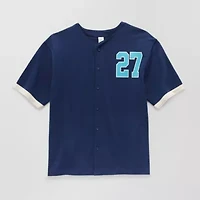 Thereabouts Jersey Little & Big Kid Boys Crew Neck Short Sleeve Regular Fit Button-Down Shirt