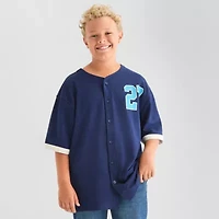 Thereabouts Jersey Little & Big Kid Boys Crew Neck Short Sleeve Regular Fit Button-Down Shirt
