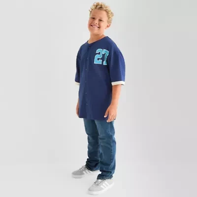 Thereabouts Jersey Little & Big Kid Boys Crew Neck Short Sleeve Regular Fit Button-Down Shirt