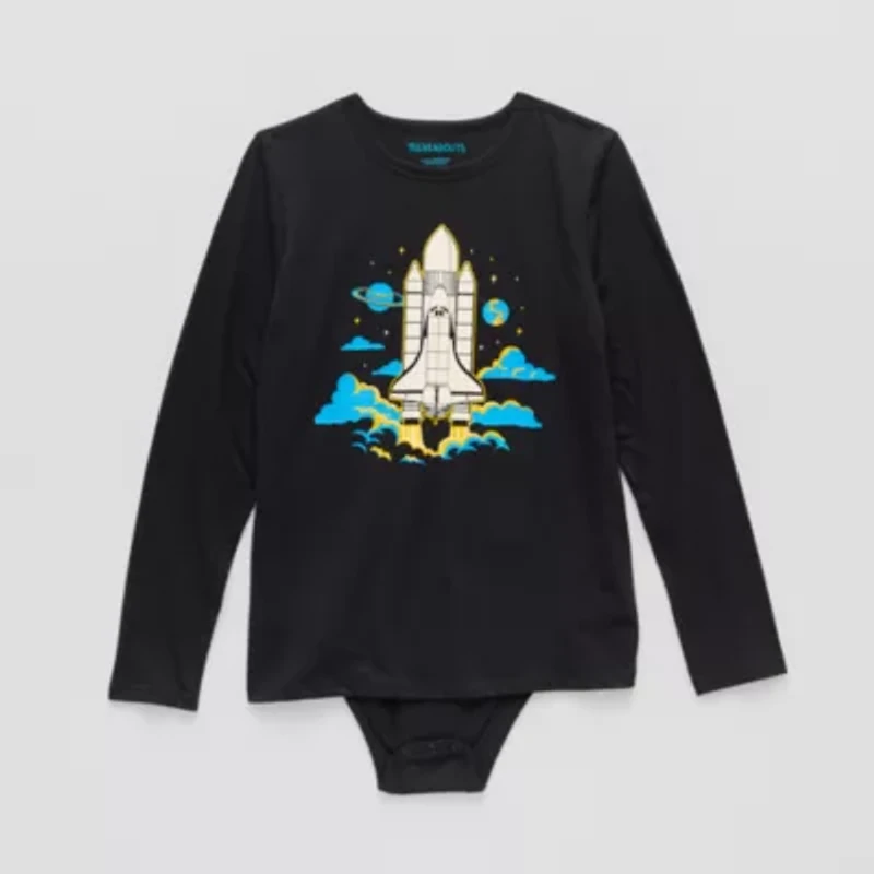 Thereabouts Little & Big Kid Boys Bodysuit Closure Hidden Access Opening Adaptive Crew Neck Long Sleeve