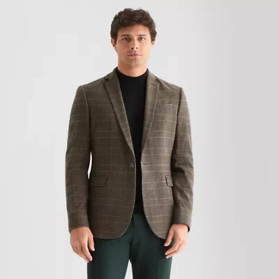 J. Ferrar Mens Plaid Slim Fit Sport Coat