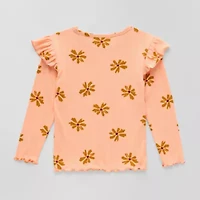Okie Dokie Toddler & Little Girls U Neck Long Sleeve Regular Fit Graphic T-Shirt