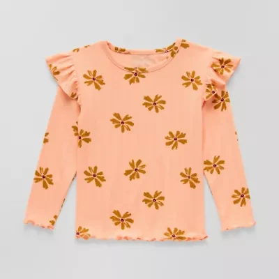 Okie Dokie Toddler & Little Girls U Neck Long Sleeve Regular Fit Graphic T-Shirt