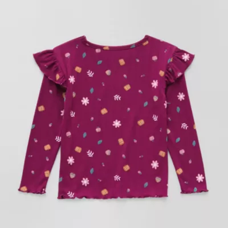 Okie Dokie Toddler & Little Girls Round Neck Long Sleeve Regular Fit Graphic T-Shirt