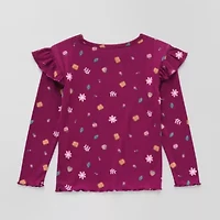 Okie Dokie Toddler & Little Girls Round Neck Long Sleeve Regular Fit Graphic T-Shirt