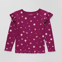 Okie Dokie Toddler & Little Girls Round Neck Long Sleeve Regular Fit Graphic T-Shirt