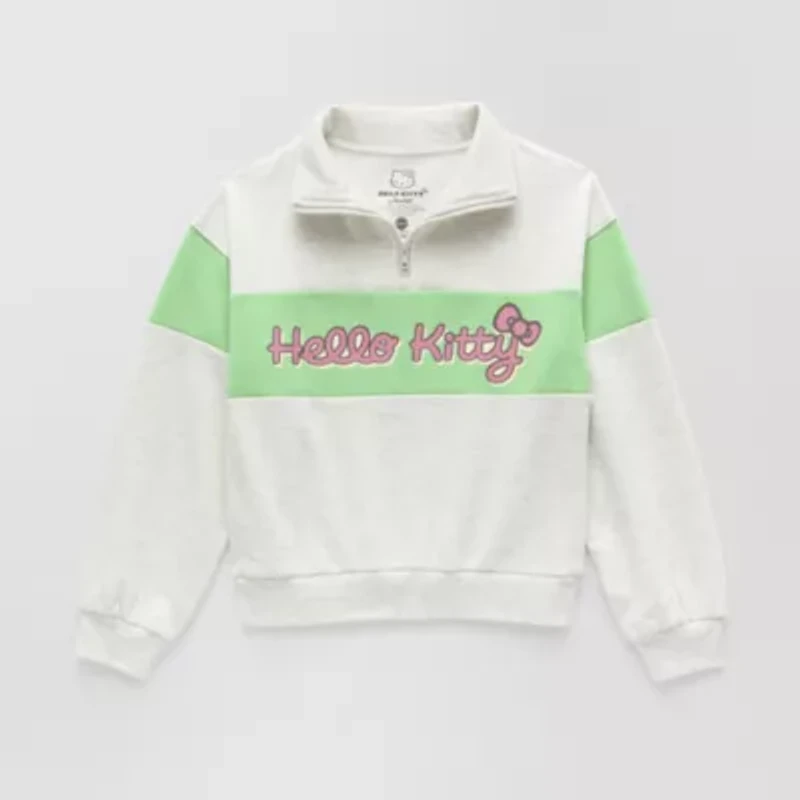 Little & Big Kid Girls Mock Neck Long Sleeve Hello Kitty Fleece Quarter-Zip Pullover Sweater