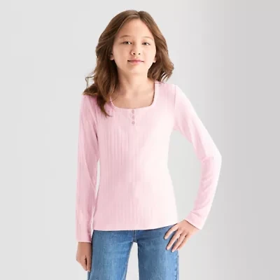 Thereabouts Little & Big Kid Girls Square Neck Long Sleeve T-Shirt