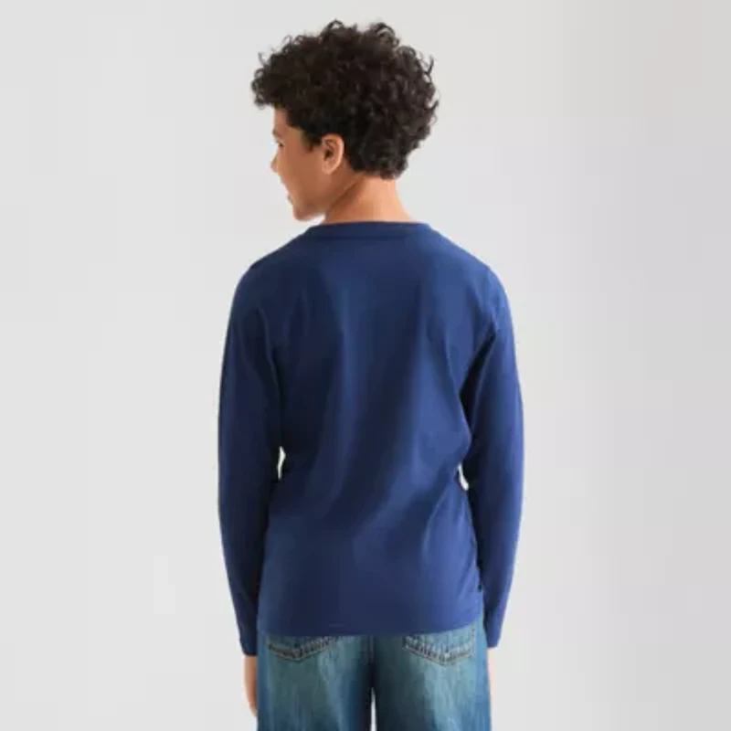 Thereabouts Little & Big Kid Boys Crew Neck Long Sleeve Regular Fit Graphic T-Shirt
