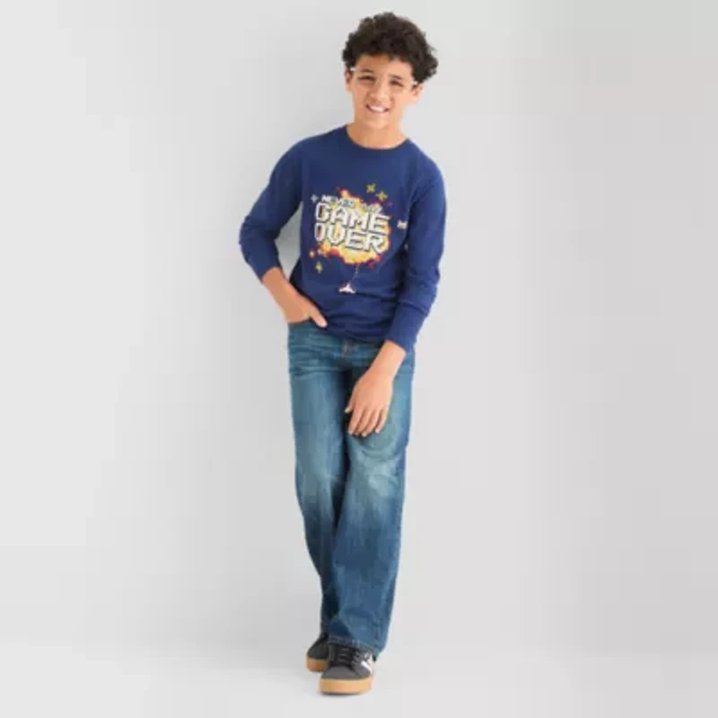 Thereabouts Little & Big Kid Boys Crew Neck Long Sleeve Regular Fit Graphic T-Shirt