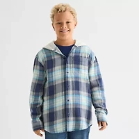 Thereabouts Little & Big Kid Boys Hooded Long Sleeve Cuffed Regular Fit Button-Down Shirt