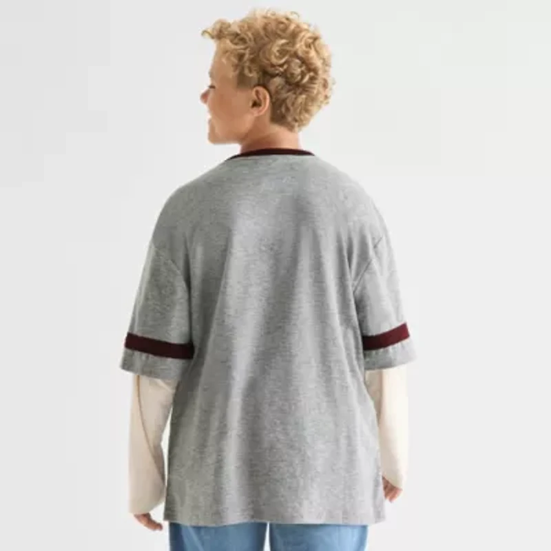 Thereabouts Little & Big Kid Boys V Neck Long Sleeve Regular Fit Graphic T-Shirt
