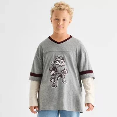 Thereabouts Little & Big Kid Boys V Neck Long Sleeve Regular Fit Graphic T-Shirt