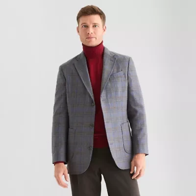 Stafford Mens Plaid Classic Fit Sport Coat