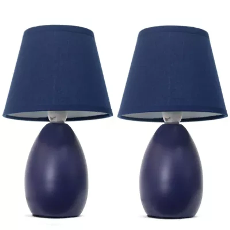 Simple Designs Mini Egg Oval Ceramic Table Lamp 2Pk Set