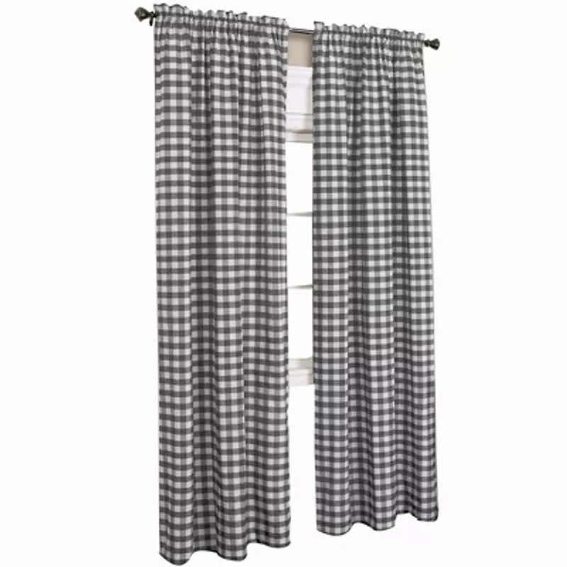 Buffalo Check Rod Pocket Light-Filtering Single Curtain Panel