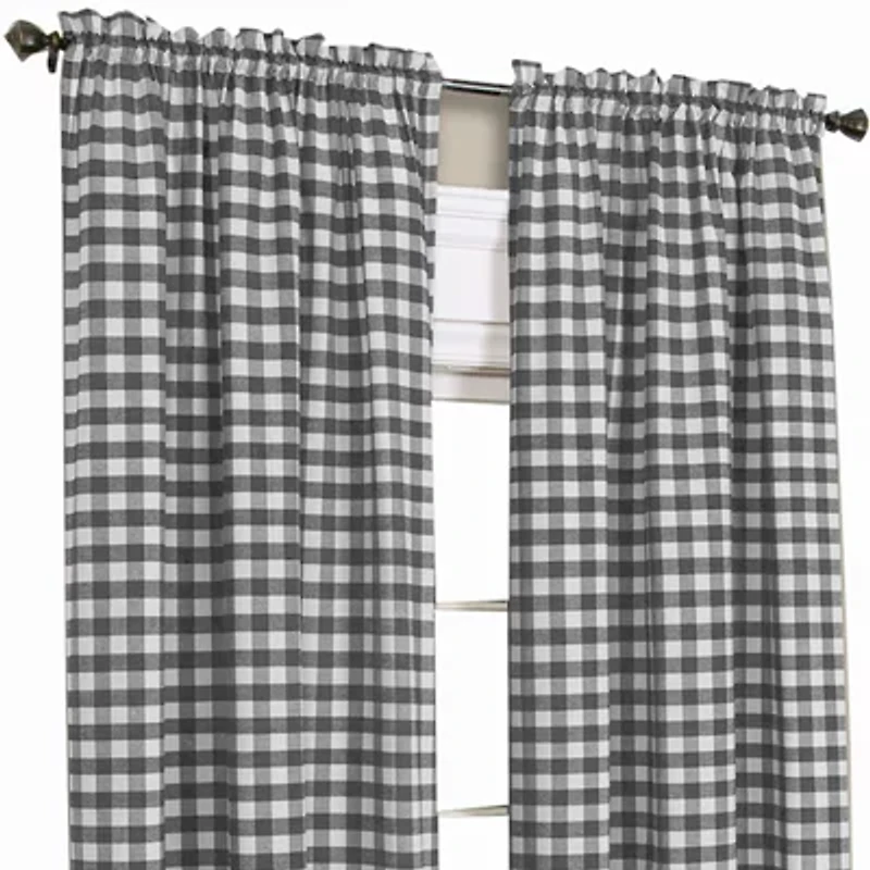 Buffalo Check Rod Pocket Light-Filtering Single Curtain Panel