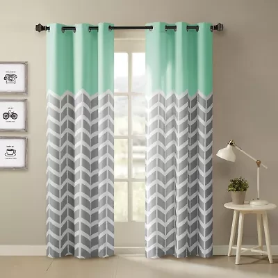 Intelligent Design Rayna Chevron Grommet Top Energy Saving Light-Filtering Set of 2 Curtain Panel