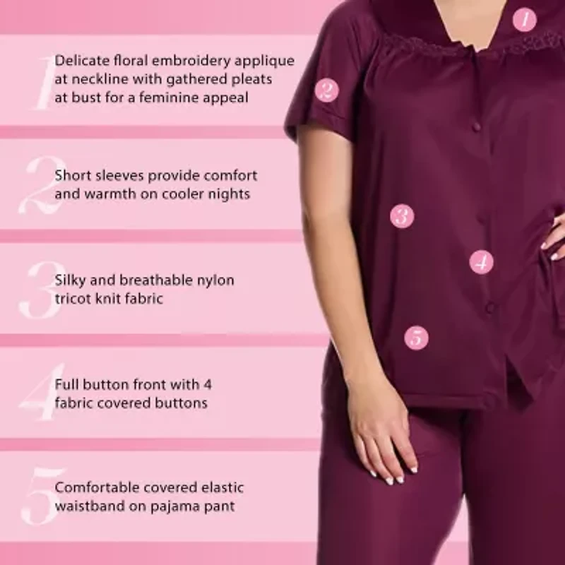 Exquisite Form Womens V-Neck Short Sleeve 2-pc. Average Figure Pajama Sets