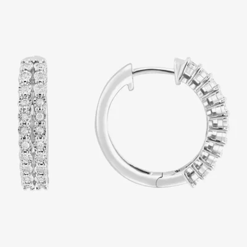 Effy Final Call Womens 1/4 CT. T.W. Natural White Diamond Sterling Silver 19.9mm Hoop Earrings