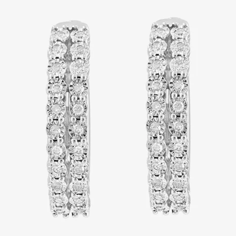 Effy Final Call Womens 1/4 CT. T.W. Natural White Diamond Sterling Silver 19.9mm Hoop Earrings