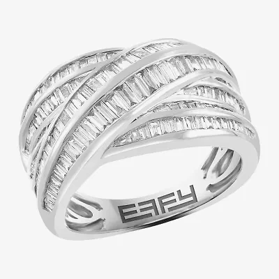 Effy Final Call Womens 3MM 7/8 CT. T.W. Natural White Diamond 14K White Gold Crossover Band
