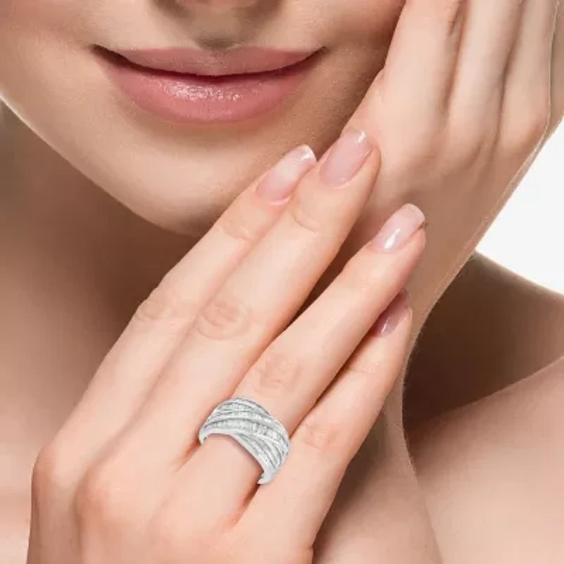 Effy Final Call Womens 3MM 7/8 CT. T.W. Natural White Diamond 14K White Gold Crossover Band