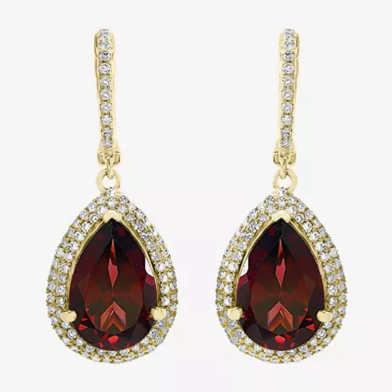 Effy Final Call Womens 1/2 CT. T.W. Genuine Red Garnet 14K Gold Pear Drop Earrings