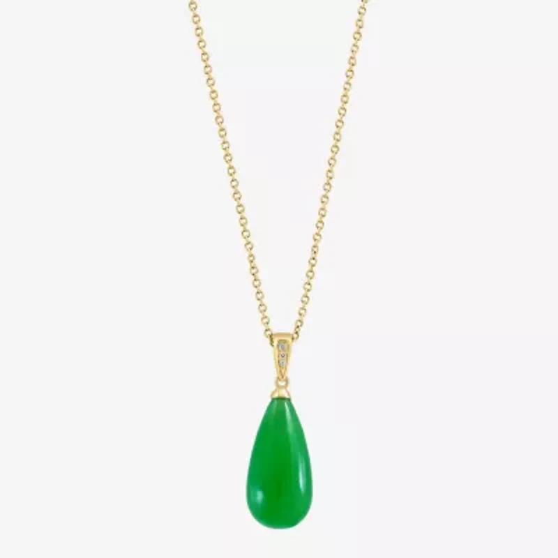 Effy Final Call Womens Diamond Accent Genuine Green Jade 14K Gold 16 Inch Pendant Necklace