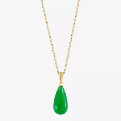 Effy Final Call Womens Diamond Accent Genuine Green Jade 14K Gold 16 Inch Pendant Necklace