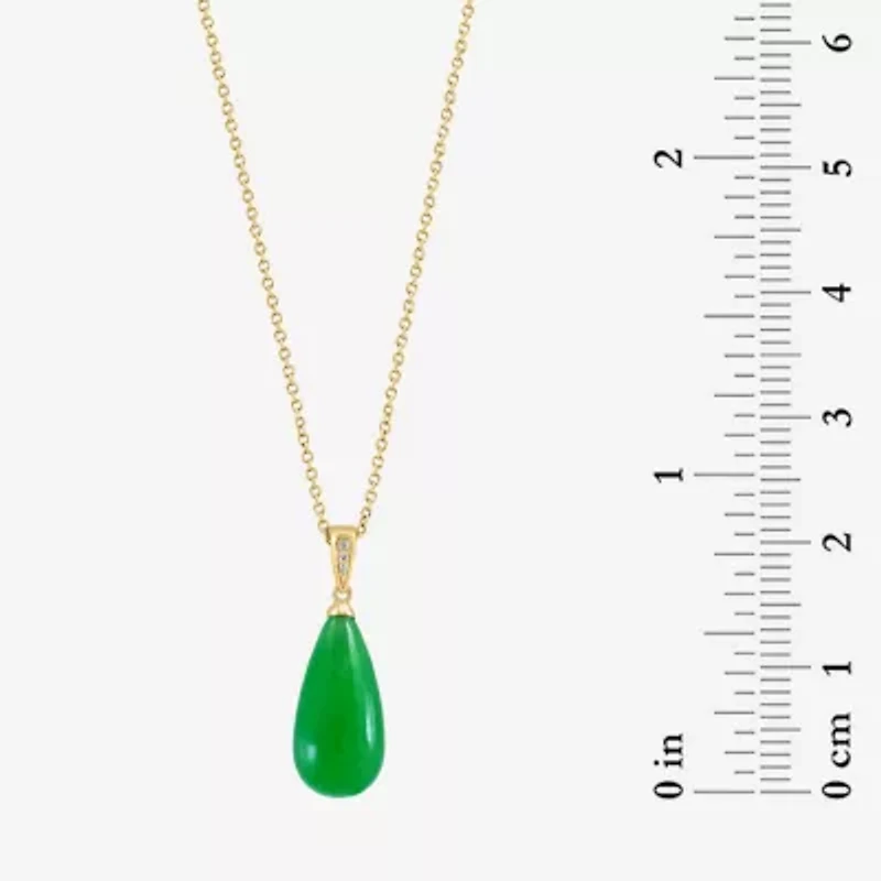 Effy Final Call Womens Diamond Accent Genuine Green Jade 14K Gold 16 Inch Pendant Necklace