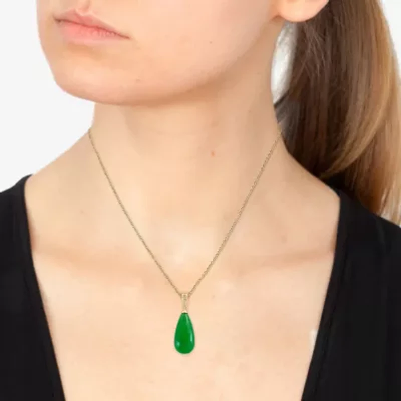 Effy Final Call Womens Diamond Accent Genuine Green Jade 14K Gold 16 Inch Pendant Necklace