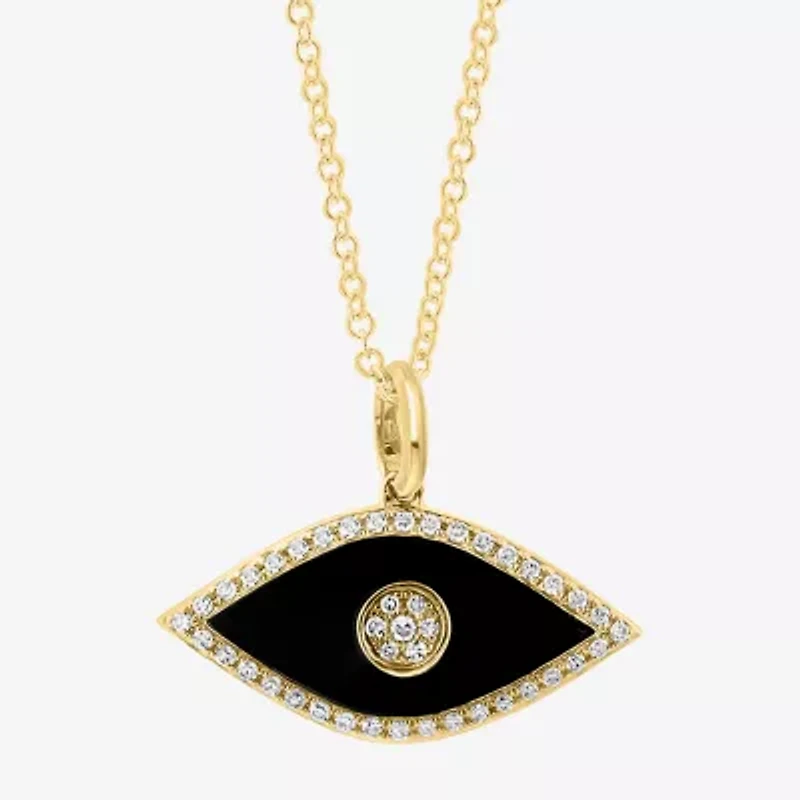 Effy Final Call Limited Quantities! Womens 1/8 CT. T.W. Genuine Black Onyx 14K Gold Evil Eye 16 Inch Pendant Necklace