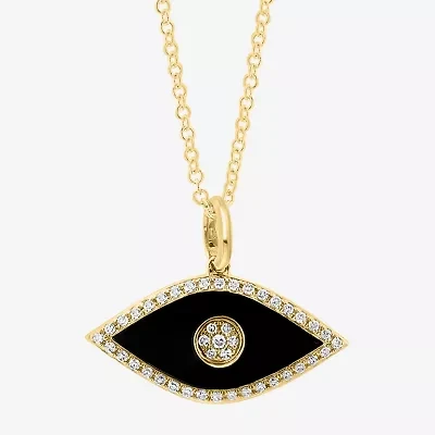 Effy Final Call Limited Quantities! Womens 1/8 CT. T.W. Genuine Black Onyx 14K Gold Evil Eye 16 Inch Pendant Necklace