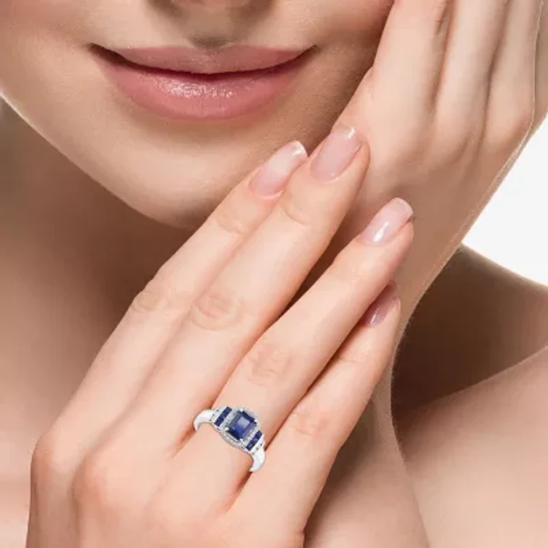 Effy Final Call Womens 1/5 CT. Genuine Blue Sapphire 14K White Gold Cocktail Ring