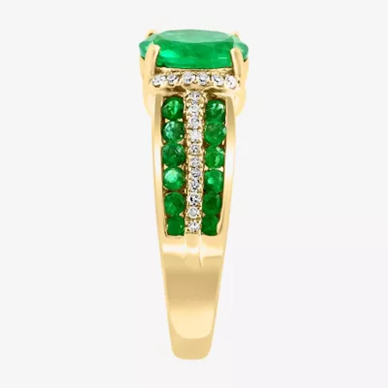 Effy Final Call Womens 1/8 CT. T.W. Genuine Green Emerald 14K Gold Oval Cocktail Ring