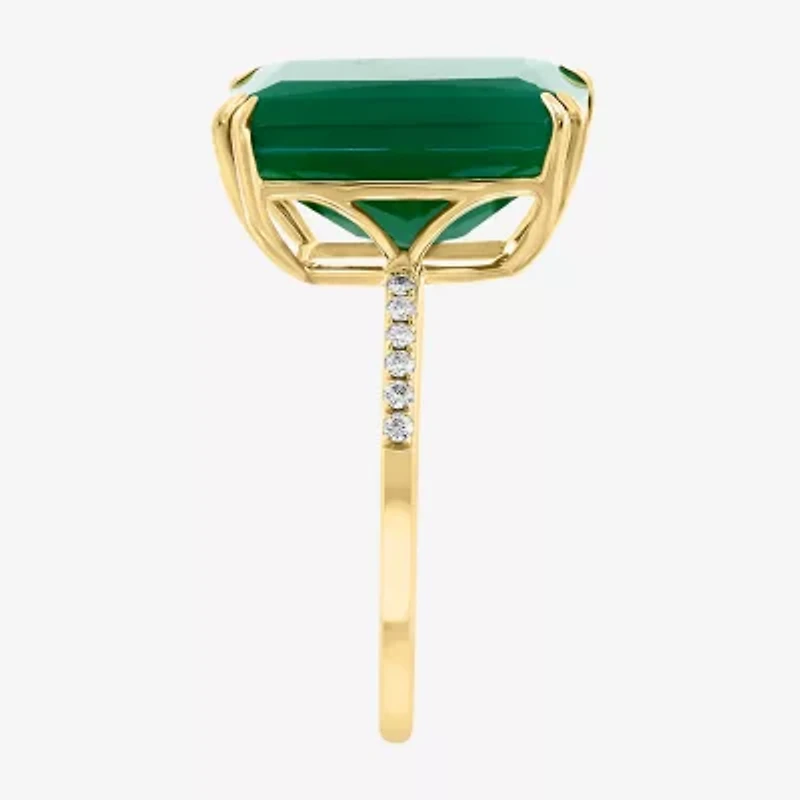 Effy Final Call Womens Diamond Accent Genuine Green Onyx 14K Gold Cocktail Ring