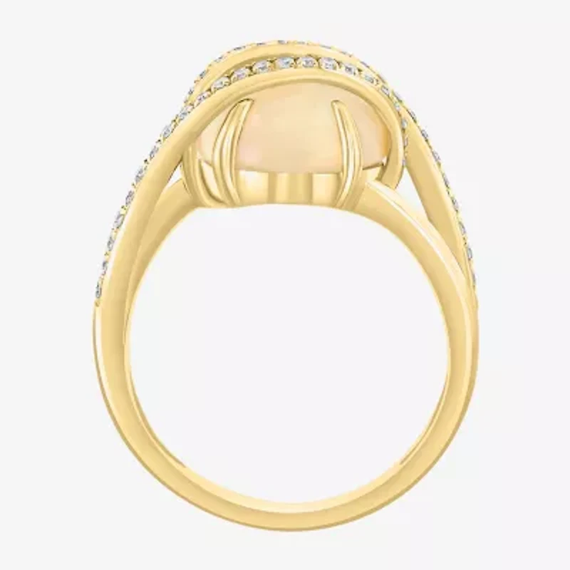 Effy Final Call Womens 1/4 CT. T.W. Genuine White Opal 14K Gold Oval Cocktail Ring