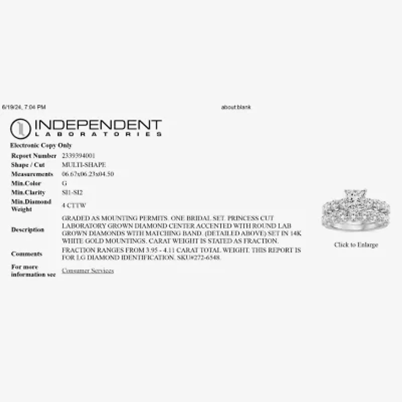 Signature By Modern Bride (G / Si1-Si2) Womens 4 CT. T.W. Lab Grown White Diamond 14K White Gold Side Stone Bridal Set