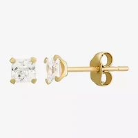Womens Cubic Zirconia 10K Gold Round Square 5 Pair Earring Set
