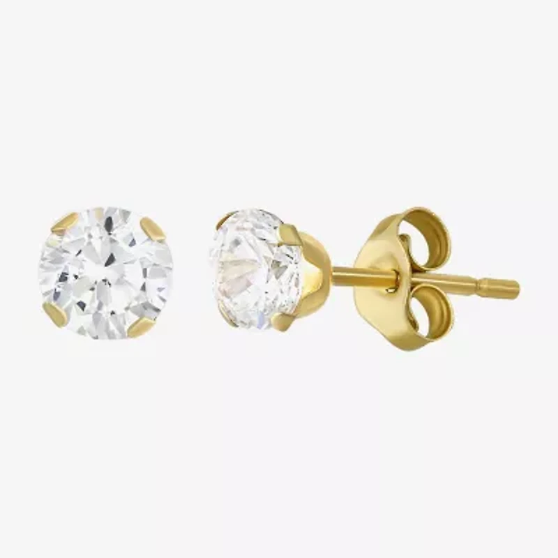 Womens Cubic Zirconia 10K Gold Round Square 5 Pair Earring Set