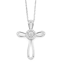 diamond blossom 1/10 CT.T.W. Diamond 10K White Gold Cross Pendant Necklace