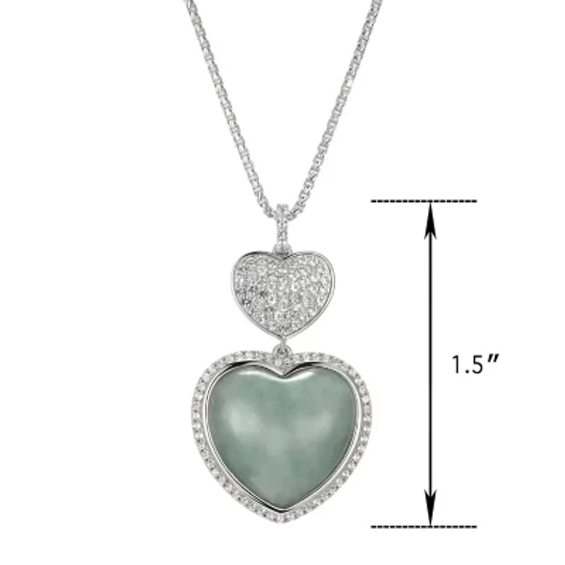 Womens Genuine Green Jade Sterling Silver Heart 18 Inch Pendant Necklace
