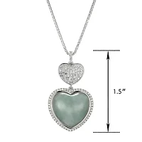 Womens Genuine Green Jade Sterling Silver Heart 18 Inch Pendant Necklace