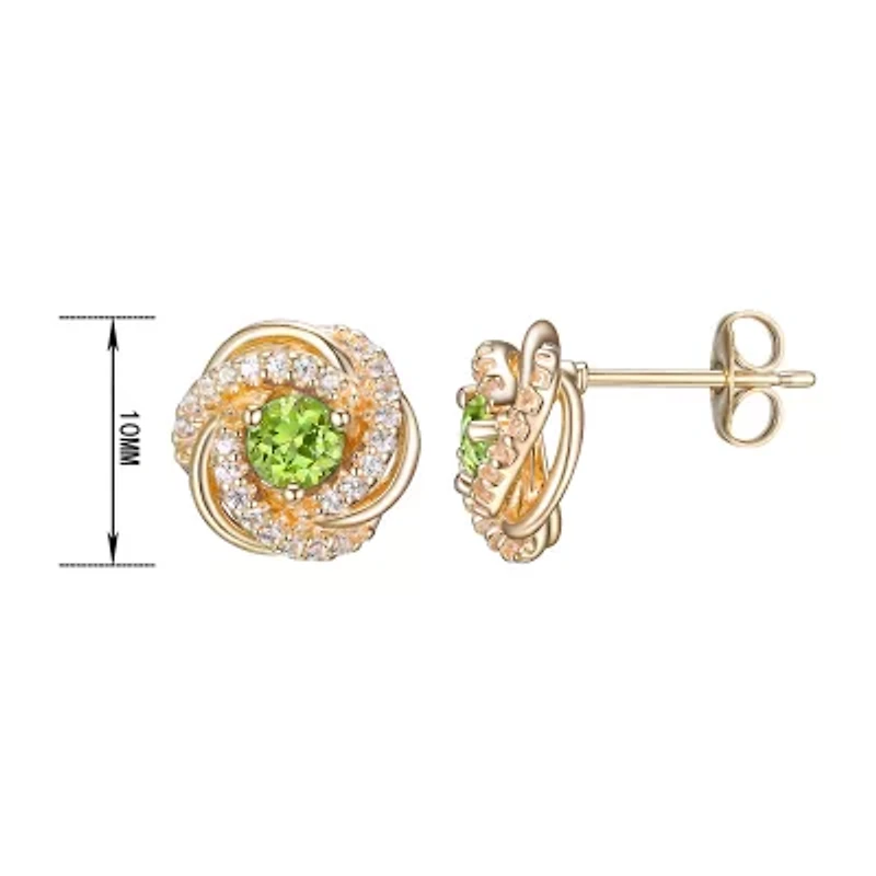Genuine Green Peridot 18K Gold Over Silver 15.5mm Round Stud Earrings