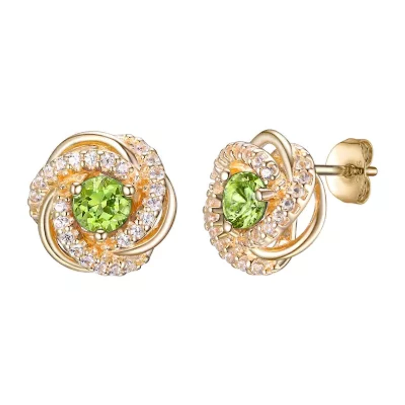 Genuine Green Peridot 18K Gold Over Silver 15.5mm Round Stud Earrings
