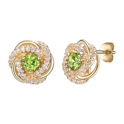 Genuine Green Peridot 18K Gold Over Silver 15.5mm Round Stud Earrings
