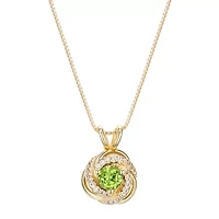 Womens Genuine Green Peridot 18K Gold Over Silver Round 18 Inch Pendant Necklace