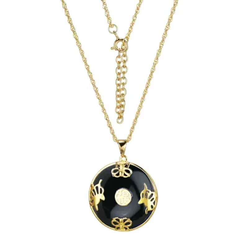 Womens Genuine Black Agate 18K Gold Over Silver 18 Inch Pendant Necklace