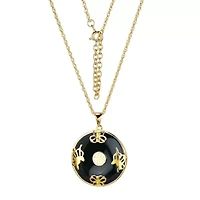 Womens Genuine Black Agate 18K Gold Over Silver 18 Inch Pendant Necklace
